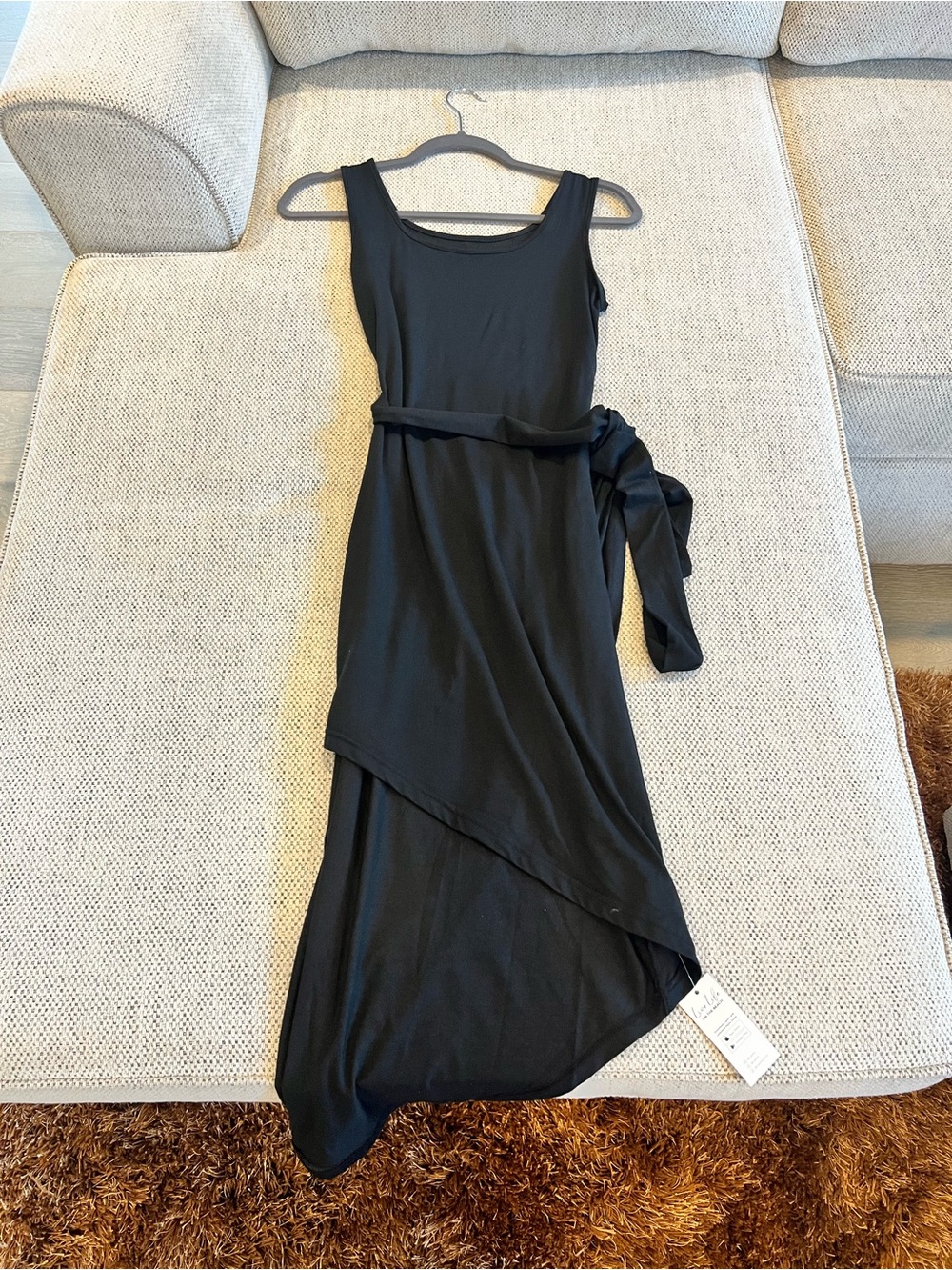 NWT— Black Asymmetric Tank Dress with Waist Tie
